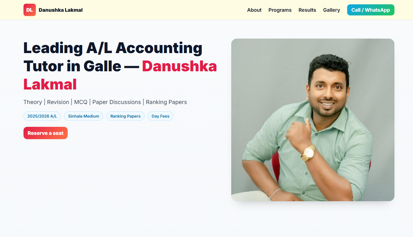 Danushka Lakmal website landing