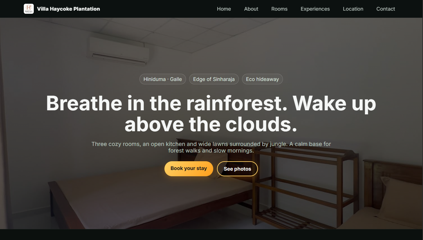 Villa Haycoke one-page website